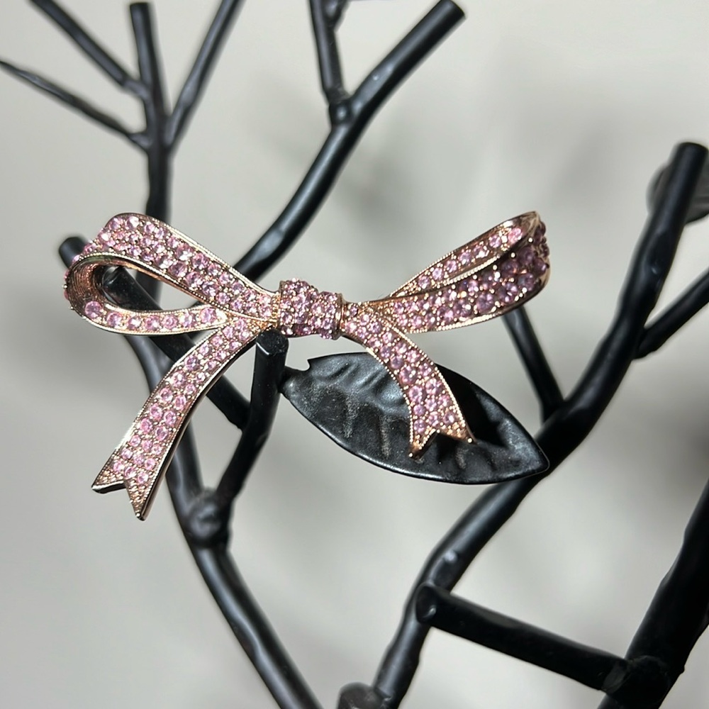 Pink Ribbon Rhinestone Pin 2.5” Wide
